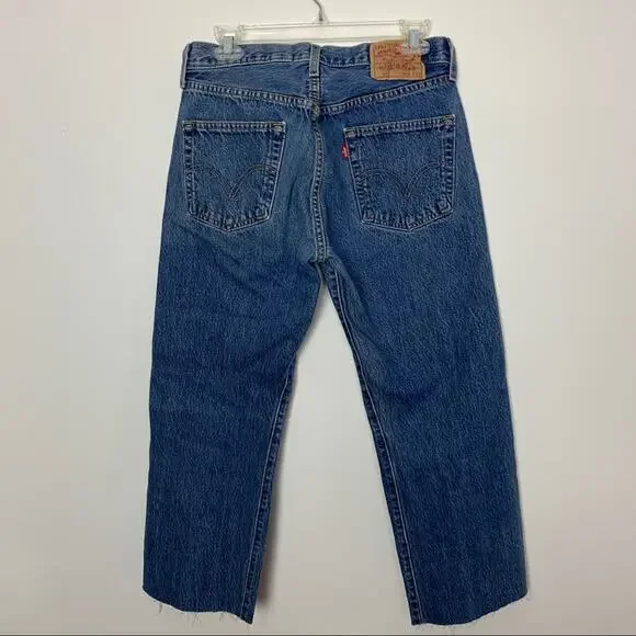 Levi’s Cropped 501 Cutoff Denim Jeans Tapered - Picture 6 of 7